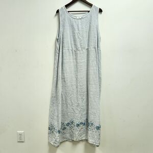 Beachy Floral Natural Hot Cotton x Marc Ware Linen Maxi Dress Size 1X Flower Hem